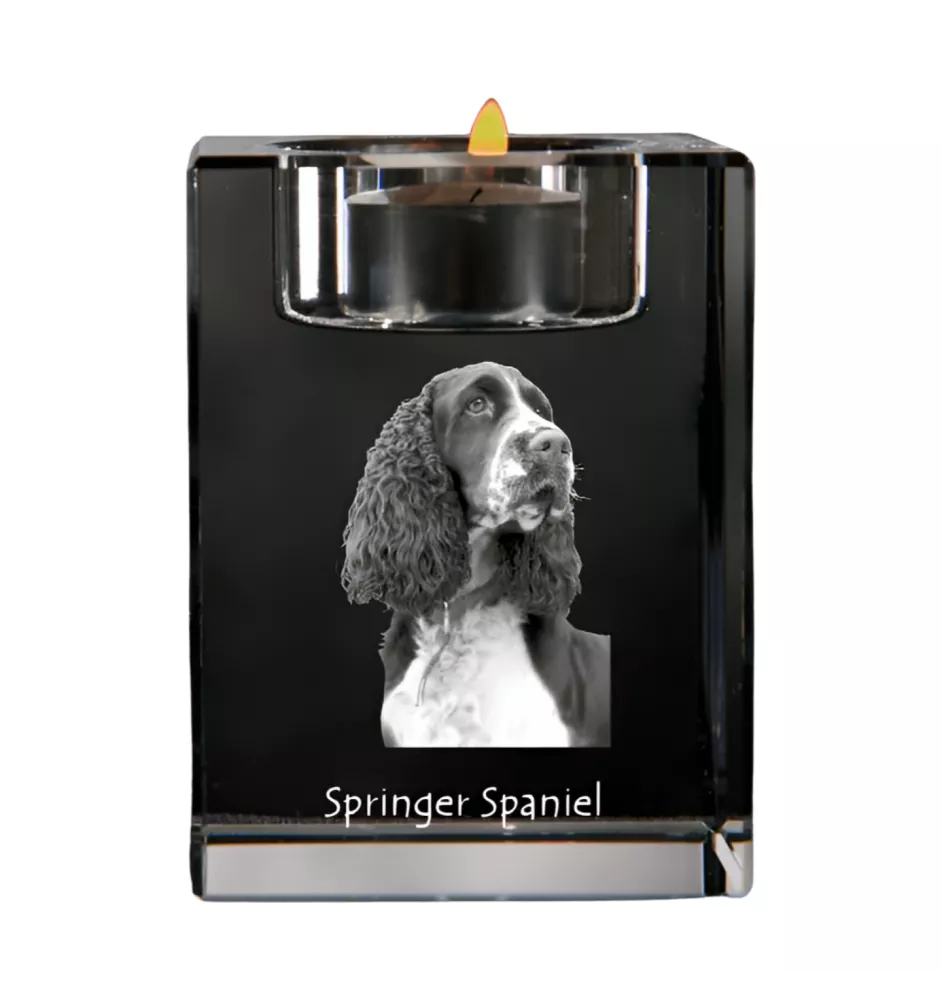English Springer Spaniel, Springer anglais - Bougeoir avec photo de chien, porte bougie en cristal, cadeau personnalisé par la marque Art-Dog