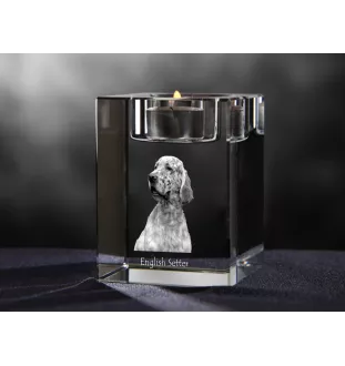 Setter anglais, Setter laverack - Bougeoir avec photo de chien, porte bougie en cristal, cadeau personnalisé par la marque Art-Dog