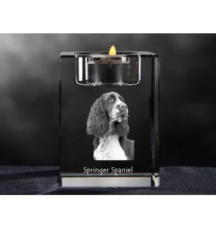English Springer Spaniel, Springer anglais - Bougeoir avec photo de chien, porte bougie en cristal, cadeau personnalisé par la marque Art-Dog