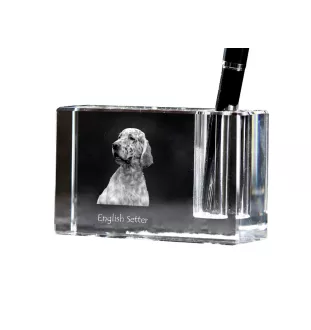 English setter, Lawerack, Laverack - Pen stand, crystal organiser with dog photo, unique desk decoration by Art-Dog brand
