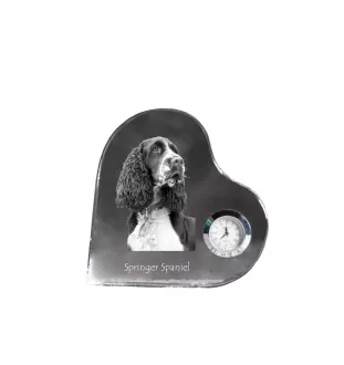 English Springer Spaniel - crystal clock with a dog picture, heart-shaped shelf clock, personalized standing clock by Art-Dog brand