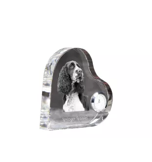 English Springer Spaniel - crystal clock with a dog picture, heart-shaped shelf clock, personalized standing clock by Art-Dog brand