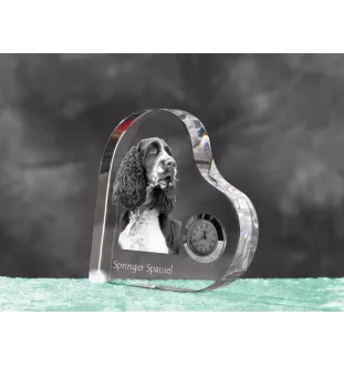 English Springer Spaniel, Springer anglais - horloge en cristal avec une photo de chien, horloge de table en forme de cœur, horloge debout personnalisée de la marque Art-Dog