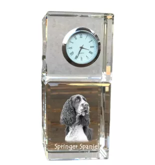 English Springer Spaniel - Kristalluhr mit Foto, Hundebild im Kristall, personalisierte Schreibtischuhr von Art-Dog.