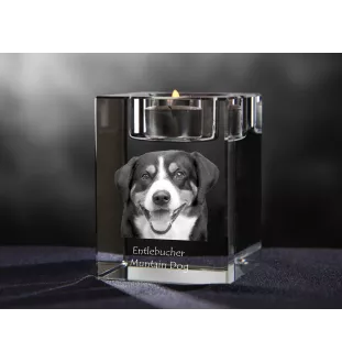 Bouvier de l'Entlebuch - Bougeoir avec photo de chien, porte bougie en cristal, cadeau personnalisé par la marque Art-Dog