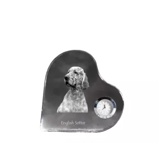 English setter, Lawerack, Laverack - crystal clock with a dog picture, heart-shaped shelf clock, personalized standing clock by Art-Dog brand