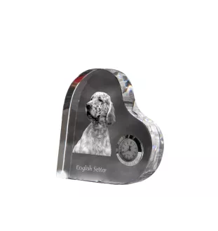 Setter anglais, Setter laverack - horloge en cristal avec une photo de chien, horloge de table en forme de cœur, horloge debout personnalisée de la marque Art-Dog