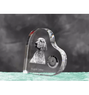 English setter, Lawerack, Laverack - crystal clock with a dog picture, heart-shaped shelf clock, personalized standing clock by Art-Dog brand