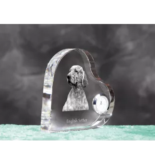 English setter, Lawerack, Laverack - crystal clock with a dog picture, heart-shaped shelf clock, personalized standing clock by Art-Dog brand