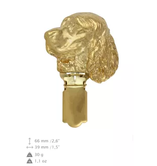 English Springer Spaniel - brooch with a clip, gold-plated holder for a race number, elegant dog show pin from Art-Dog brand