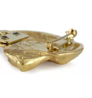 English Springer Spaniel - brooch with a clip, gold-plated holder for a race number, elegant dog show pin from Art-Dog brand