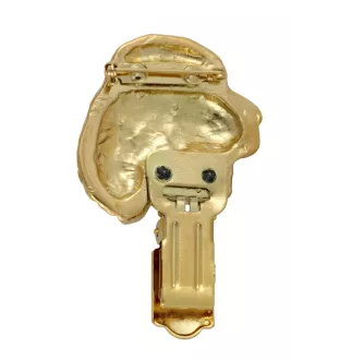 English Springer Spaniel - brooch with a clip, gold-plated holder for a start number, a gift for a dog show by Art-Dog brand.