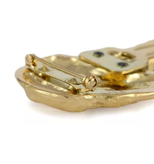 English Springer Spaniel - brooch with a clip, gold-plated holder for a start number, a gift for a dog show by Art-Dog brand.