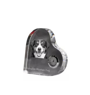 Entlebucher Mountain Dog, Entelbuch Cattle Dog - crystal clock with a dog picture, heart-shaped shelf clock, personalized standing clock by Art-Dog brand