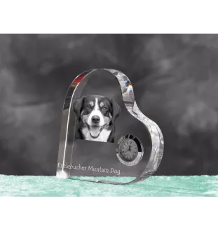 Entlebucher Mountain Dog, Entelbuch Cattle Dog - crystal clock with a dog picture, heart-shaped shelf clock, personalized standing clock by Art-Dog brand
