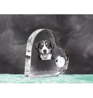 Entlebucher Mountain Dog, Entelbuch Cattle Dog - crystal clock with a dog picture, heart-shaped shelf clock, personalized standing clock by Art-Dog brand