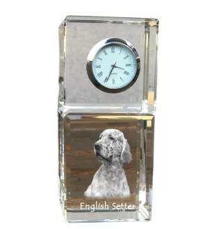 English setter, Lawerack, Laverack - crystal clock with a photo, a photo of a dog in crystal, personalized desk clock by Art-Dog brand