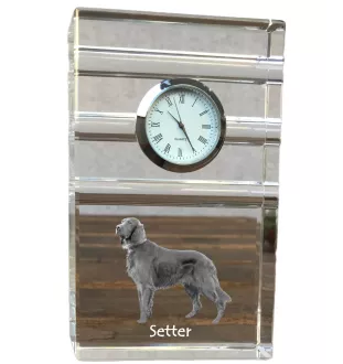 Setter anglais, Setter laverack I - une horloge en verre avec une photo, une photo de chien dans un cristal, une horloge de bureau personnalisée de la marque Art-Dog