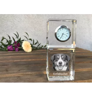 Entlebucher Mountain Dog, Entelbuch Cattle Dog - crystal clock with a photo, a photo of a dog in crystal, personalized desk clock by Art-Dog brand