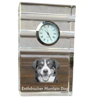 Entlebucher Sennenhund - Glasuhr mit Foto, Foto eines Hundes im Kristall, personalisierte Tischuhr für das Büro der Marke Art-Dog