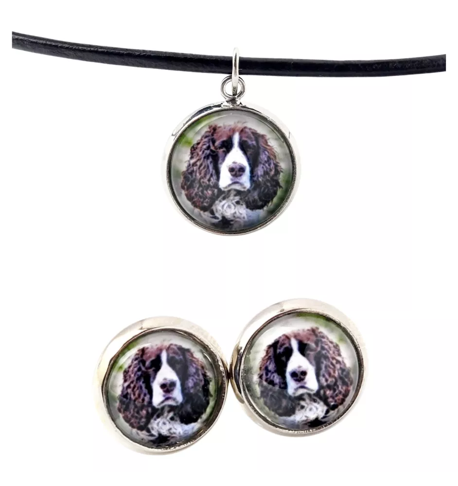 English Springer Spaniel - Schmuck mit Ihrem Foto-Box, Halskette und Ohrringe-Set, personalisierte Produkte der Marke Art-Dog.