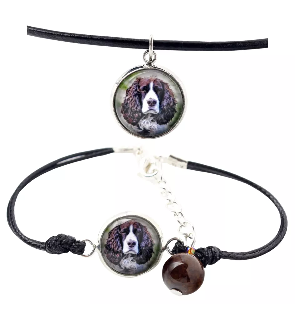 English Springer Spaniel, Springer anglais - ensemble de bijoux avec votre photo, ensemble fait à la main, bracelet et collier de la marque Art.-Dog