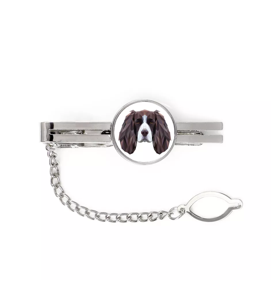 English Springer Spaniel - geometric tie clip with a picture and inscription from Art-Dog