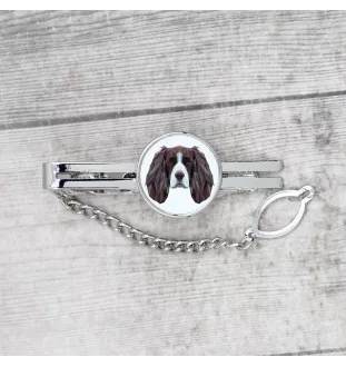 English Springer Spaniel - geometric tie clip with a picture and inscription from Art-Dog