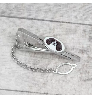 English Springer Spaniel - geometric tie clip with a picture and inscription from Art-Dog