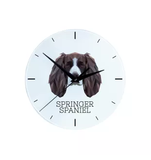 English Springer Spaniel, Springer anglais - horloge murale géométrique avec photo et logo de la marque Art-Dog