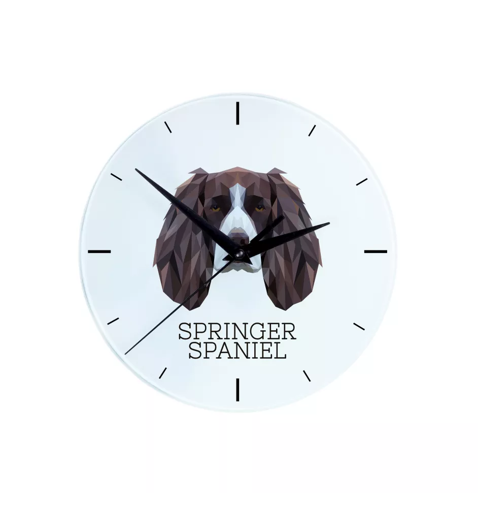 English Springer Spaniel - geometric wall clock with a picture and the brand name Art-Dog