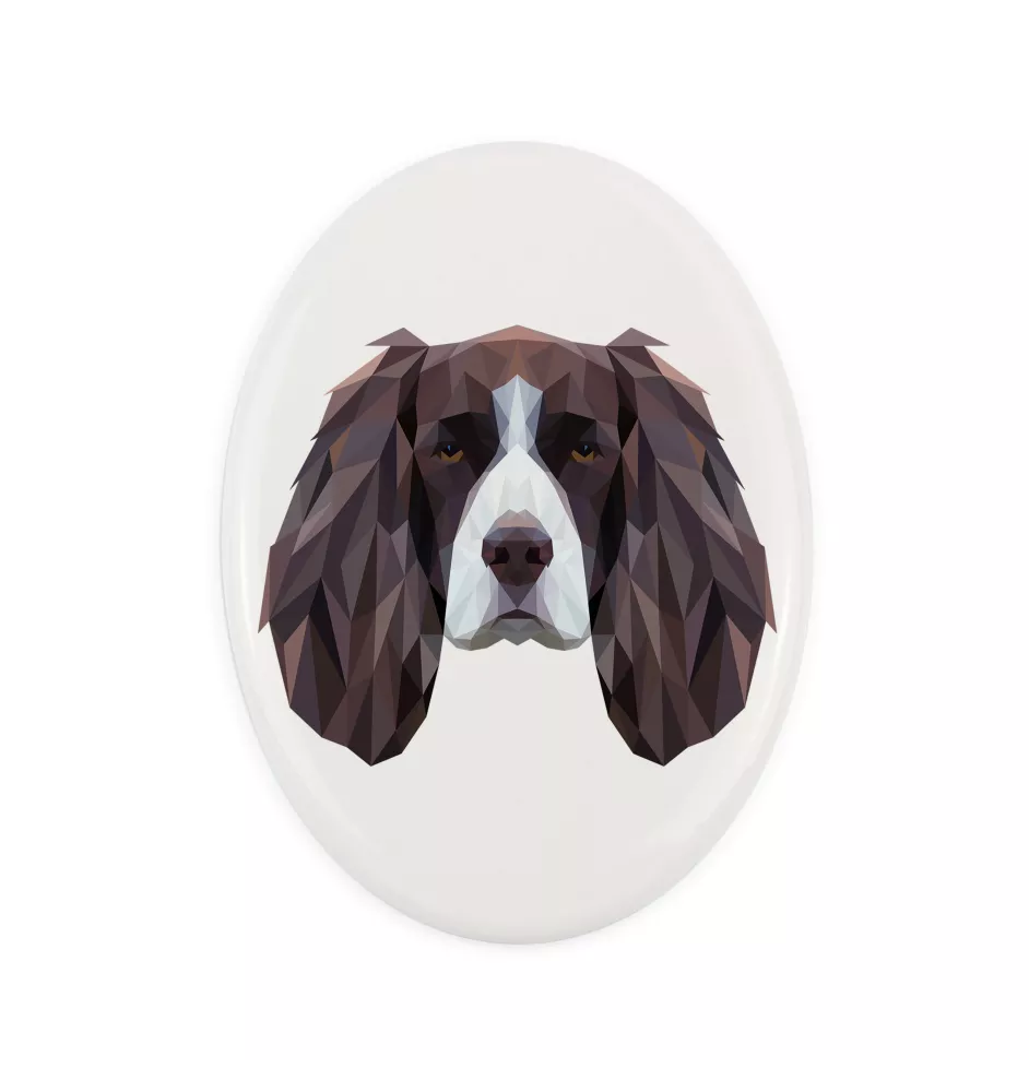 English Springer Spaniel - a plate with a geometric design and the brand name Art-Dog
