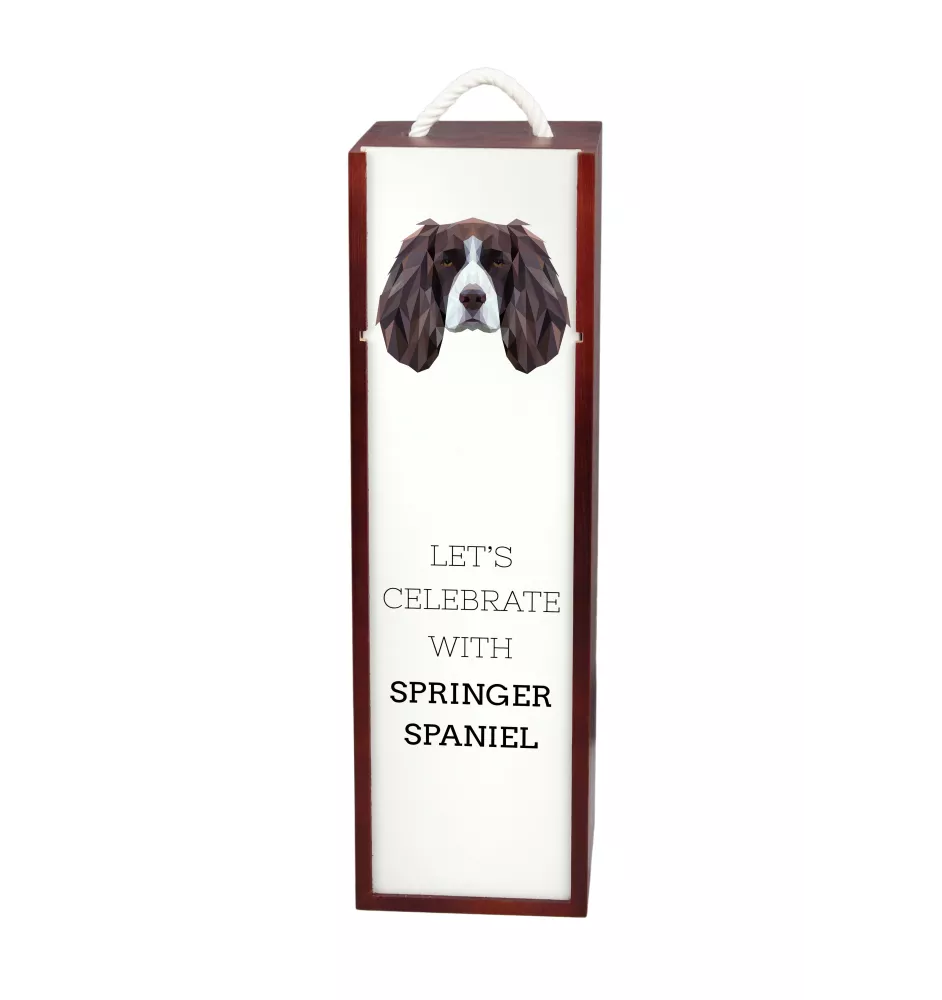 English Springer Spaniel, Springer anglais - une boîte géométrique avec une photo et un texte pour le vin de la marque Art-Dog