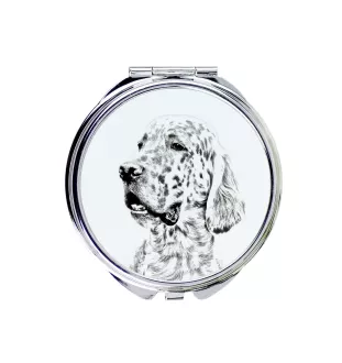 English Setter, Englischer Setter - Taschenspiegel mit Hund, personalisierter Taschenspiegel, kompakter Spiegel mit Art-Dog-Logo