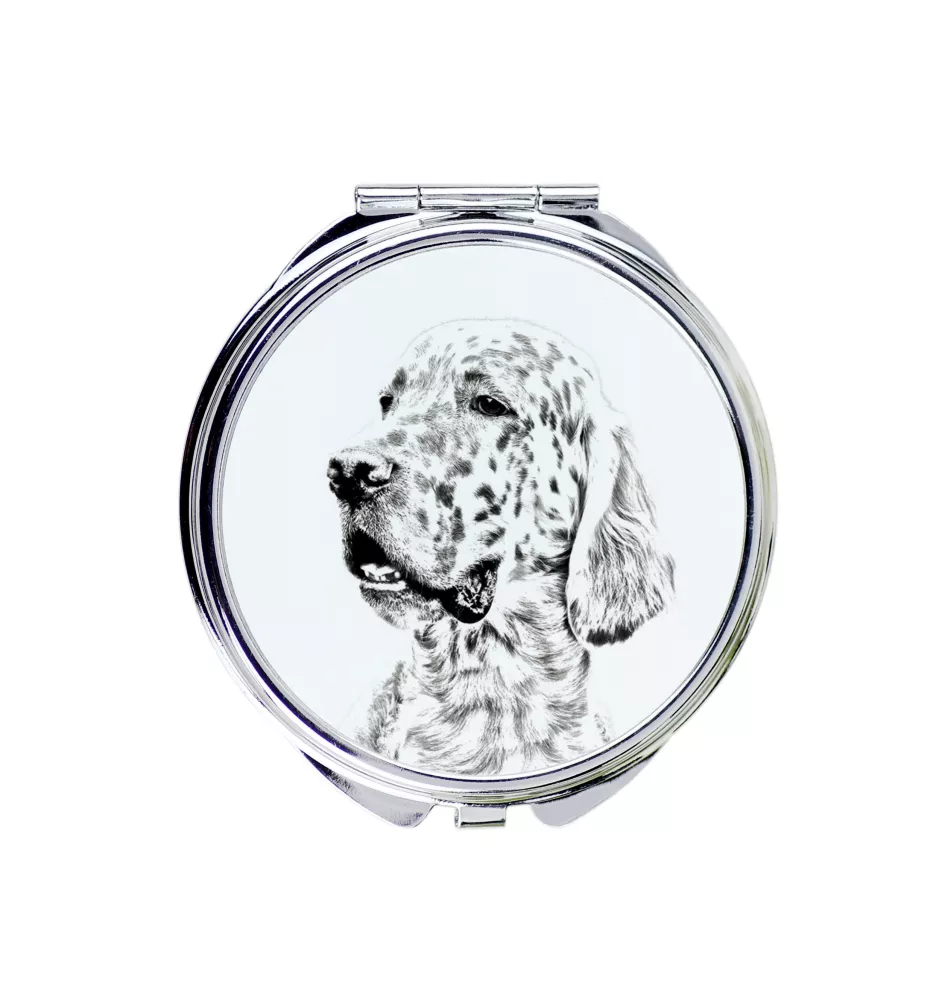 English Setter, Englischer Setter - Taschenspiegel mit Hund, personalisierter Taschenspiegel, kompakter Spiegel mit Art-Dog-Logo