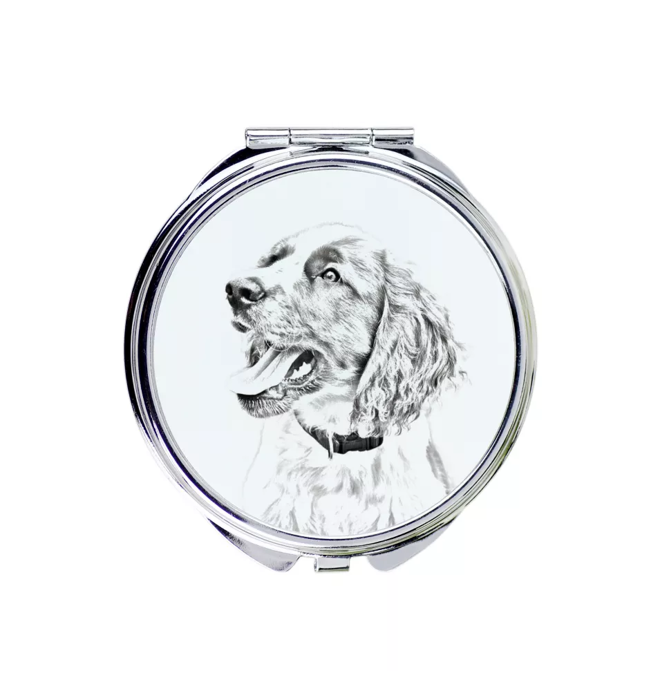 English Springer Spaniel - Pocket mirror with a dog, personalized mirror for a purse, compact mirror with Art-Dog brand print.