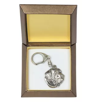 Fila Brasileiro - Porte-clés argenté avec un chien dans une boîte cadeau, décoration de sac à main, pendentif de sac à dos par la marque Art-Dog