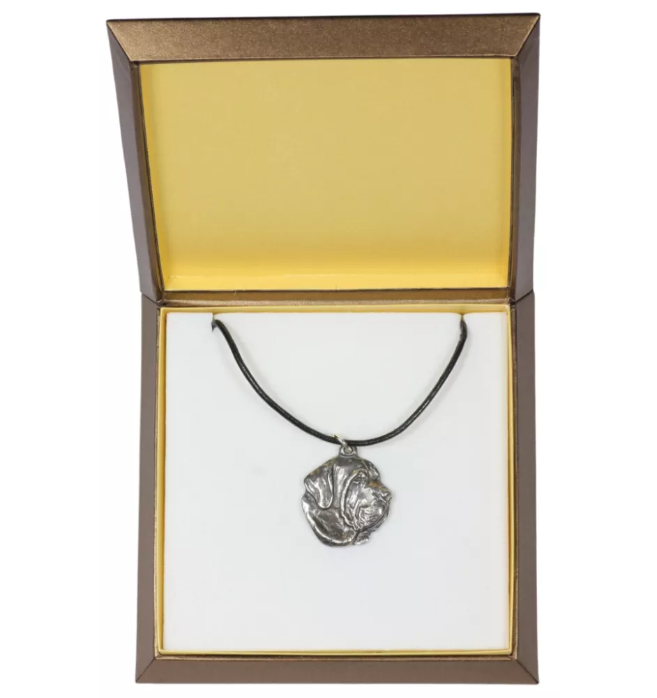 Fila Brasileiro, Brasilianischer Mastiff - Hundehalsband in Geschenkbox, versilbertes Medaillon für Hundefans, markanter Anhänger der Marke Art-Dog