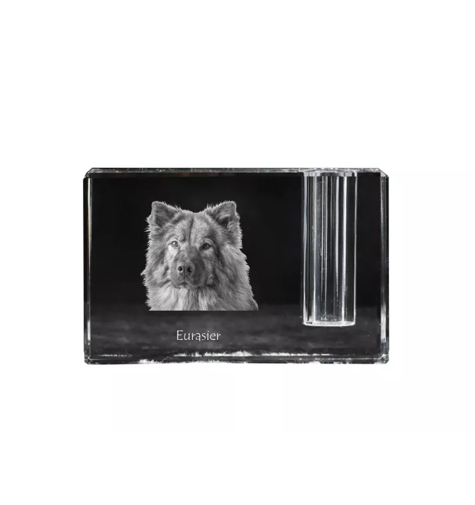 Eurasian, Eurasier - Pen stand, crystal organiser with dog photo, unique desk decoration by Art-Dog brand