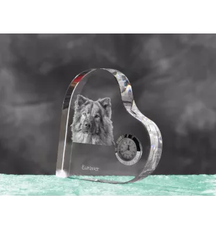 Eurasian, Eurasier - crystal clock with a dog picture, heart-shaped shelf clock, personalized standing clock by Art-Dog brand