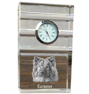 Eurasian, Eurasier - glass clock with a photo, photo of a dog in crystal, personalized standing office clock by Art-Dog brand