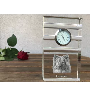Eurasian, Eurasier - glass clock with a photo, photo of a dog in crystal, personalized standing office clock by Art-Dog brand