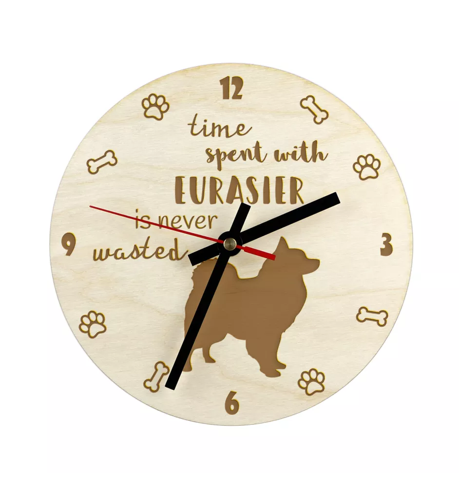 Eurasier - Hundeuhr, Holzuhr, Wanduhr für Hundefreunde, Tisch- und Regaluhr, Art-Dog