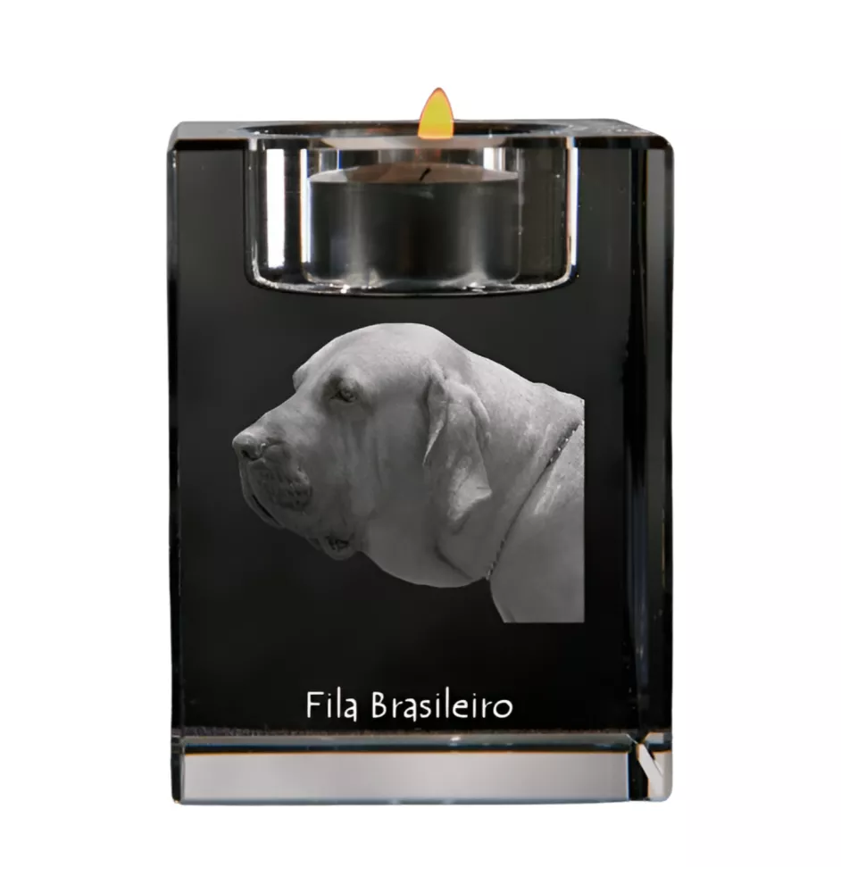Fila Brasileiro, Brasilianischer Mastiff - Kerzenhalter mit Hundefoto, Teelichthalter aus Kristall, personalisiertes Geschenk der Marke Art-Dog