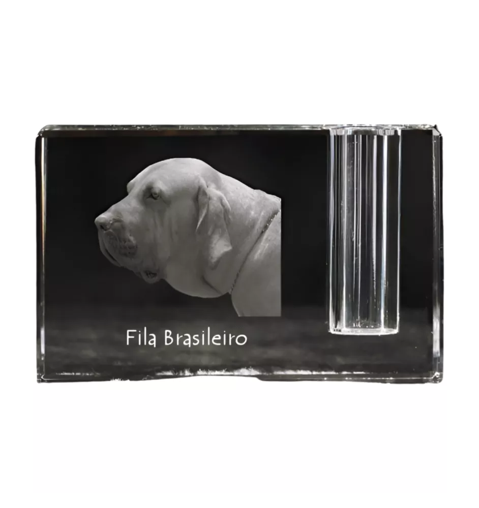 Fila Brasileiro - Porte-stylos, organiseur en cristal avec photo de chien, décoration de bureau unique par la marque Art-Dog