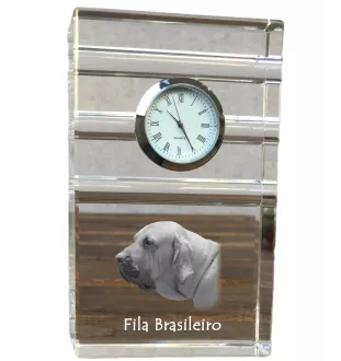 Fila Brasileiro - glass clock with a photo, photo of a dog in crystal, personalized standing office clock by Art-Dog brand
