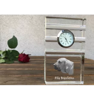 Fila Brasileiro - une horloge en verre avec une photo, une photo de chien dans un cristal, une horloge de bureau personnalisée de la marque Art-Dog