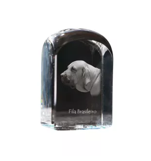 Fila Brasileiro - crystal cube with a photo, photo of a dog in crystal, cubic paperweight from Art-Dog brand