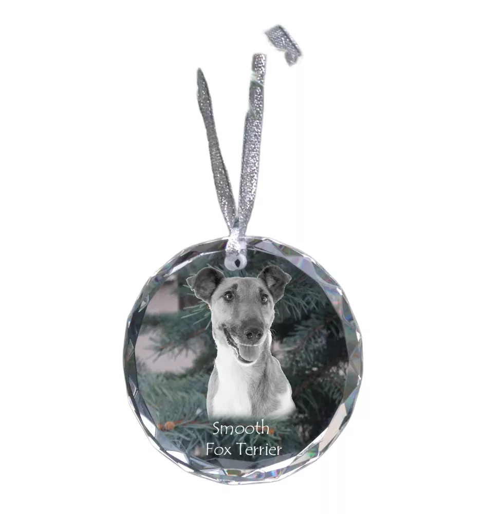 Fox Terrier Glatthaar, Foxterrier - Kristallkugel mit Foto, Hundebild im Kristall, personalisierter Christbaumschmuck von Art-Dog.