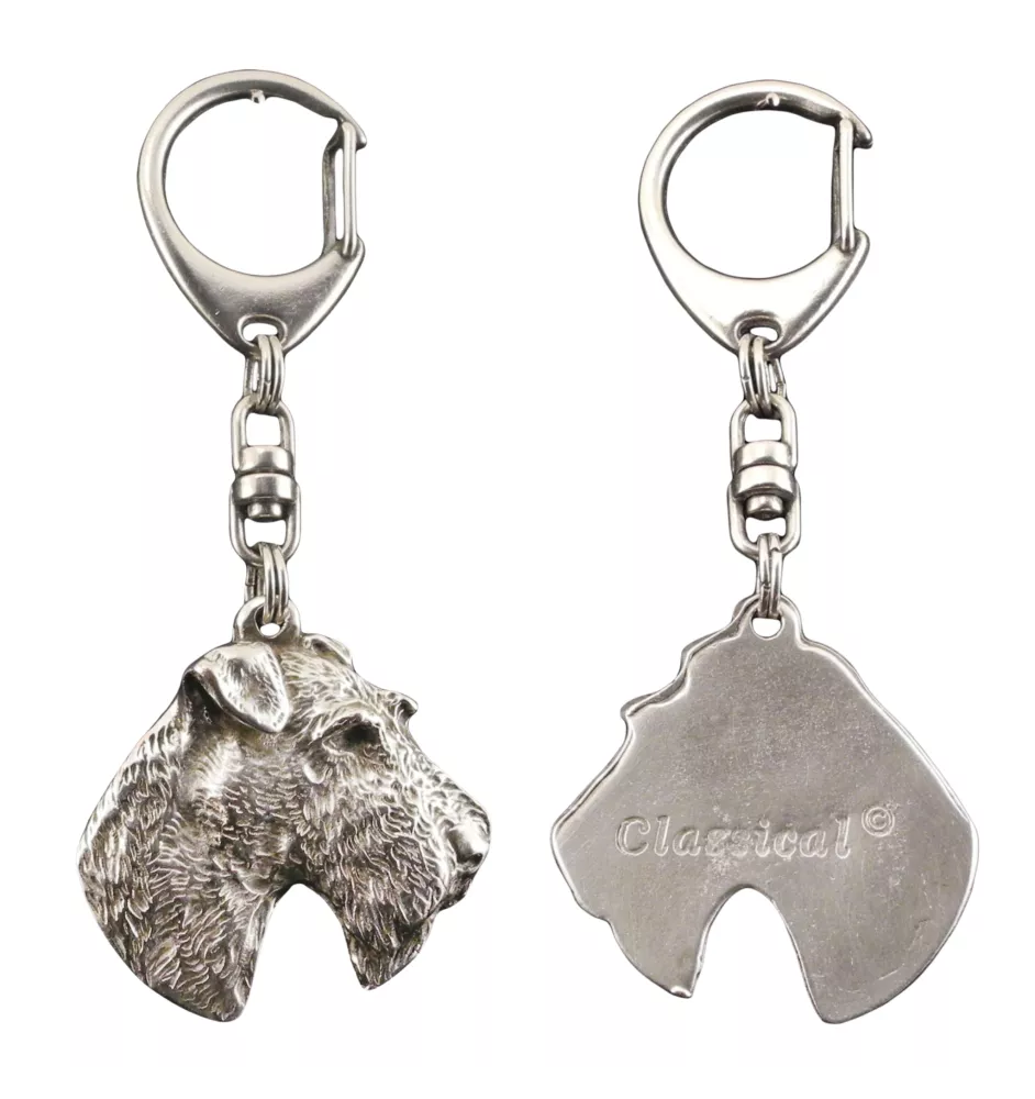 Fox Terrier Wire - Silver-plated key ring with dog, handbag decoration, backpack pendant by Art-Dog brand